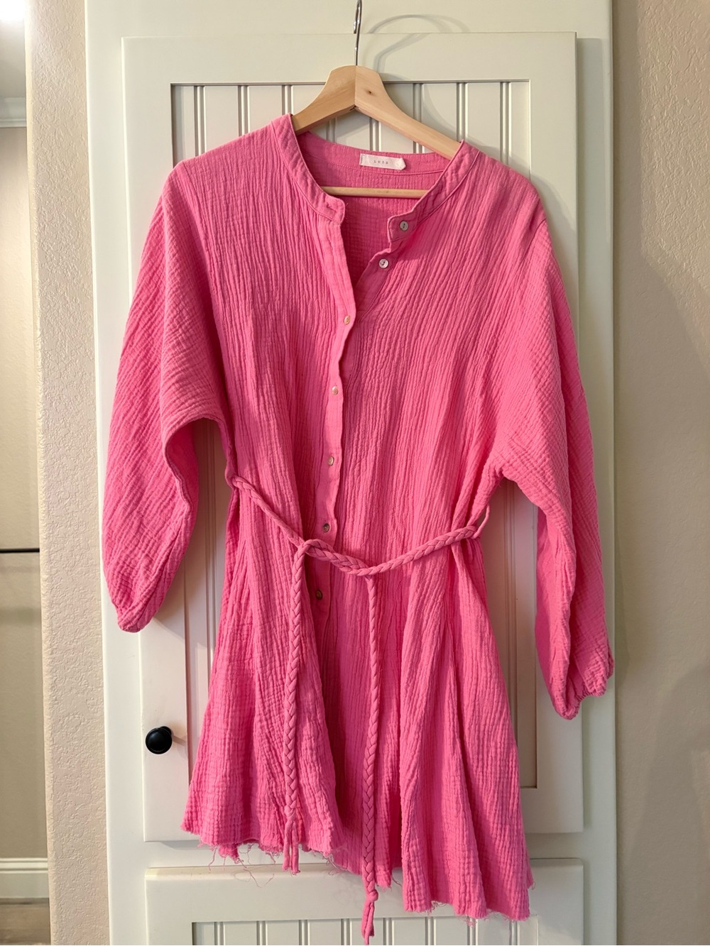 Lush Hot Pink Button-Front Mini Dress with Braided Belt